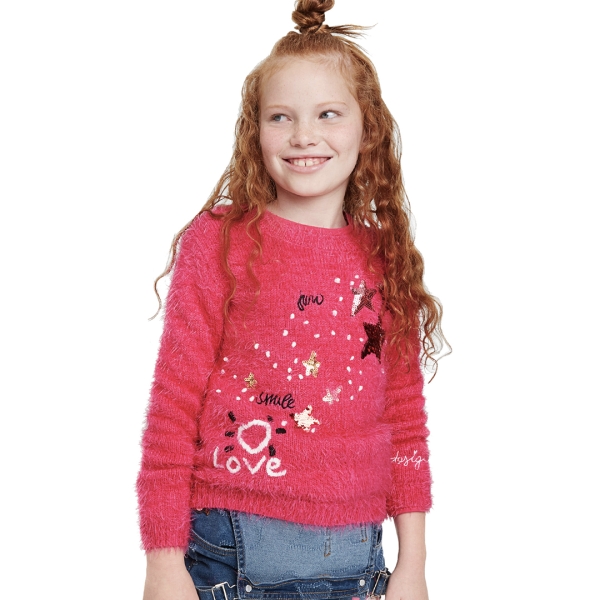 desigual_bambina_maglia_tessuto_bouclé _fucsia