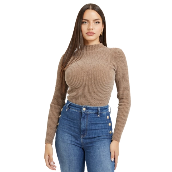 donna_guess_maglione_a_costine_collo_alto_beige